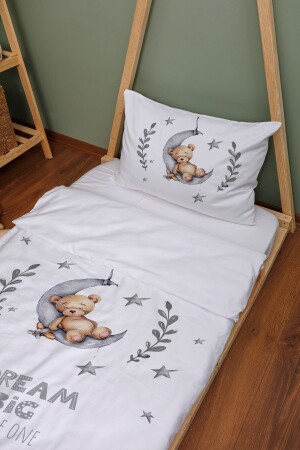 Bio-Montessori-Bettbezug-Set (100 x 200) – für Baby-Serie – Bär schläft auf dem grauen Mond ETNMN1STFB031 - 4