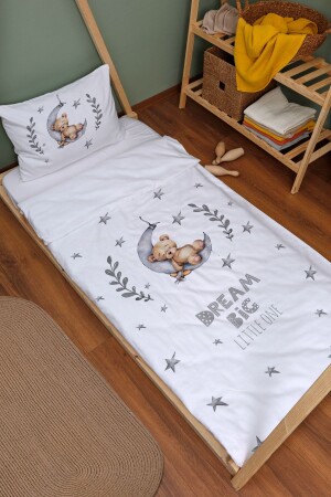 Bio-Montessori-Bettbezug-Set (100 x 200) – für Baby-Serie – Bär schläft auf dem grauen Mond ETNMN1STFB031 - 2