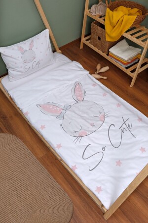 Bio-Montessori-Bettbezug-Set (100 x 200) – Serie „For Baby“ – Hase mit rosa Ohren ETNMN1STFB086 - 2