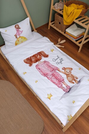 Bio-Montessori-Bettbezug-Set (100 x 200) – Young-Serie – Mädchen im rosa Pyjama ETNMN1STYG108 - 1