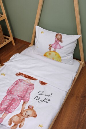 Bio-Montessori-Bettbezug-Set (100 x 200) – Young-Serie – Mädchen im rosa Pyjama ETNMN1STYG108 - 4