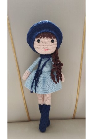 Bio-Spielzeug Amigurumi gestrickte süße Mädchenpuppe mit blauem Kleid 24568 - 3