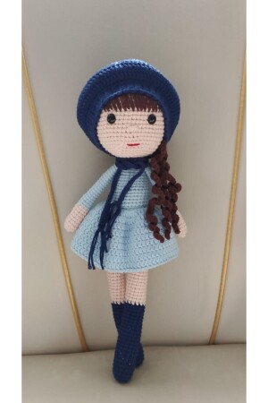 Bio-Spielzeug Amigurumi gestrickte süße Mädchenpuppe mit blauem Kleid 24568 - 2