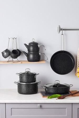 Biogranit Steel Plus 14 Parça Çeyiz Tencere Seti Siyah 153.03.08.1598 - Karaca