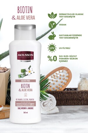 Biotin ve Aloe Vera İçeren Dökülme Karşıtı ve Uzamaya Yardımcı Saç Bakım Krem ve Maskesi 365 ml - Mousson