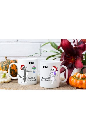 Bir Yıl Değil Her Yıl Seninle Yazılı Çift Sevgili Bardağı Yılbaşı Konsept Kupa Bardak Hediye 2'li - Ceylin Hobi Hediyelik