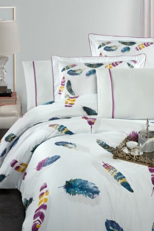 Birdy %100 Pamuk Saten Nevresim Takımı Lastikli Çarşaf King Size (XL - BATTAL BOY) Beyaz (DESENLİ) - 5