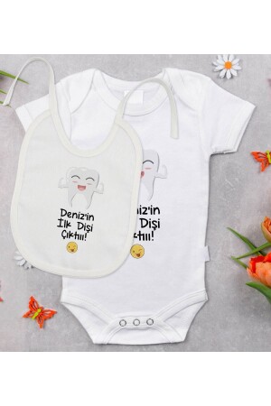 Bk Kids Ilk Dişim Çıktı Tasarımlı Bebek Body Zıbın Ve Mama Önlüğü Hediye Seti - Model 1 Bitmeyen119816 - 1