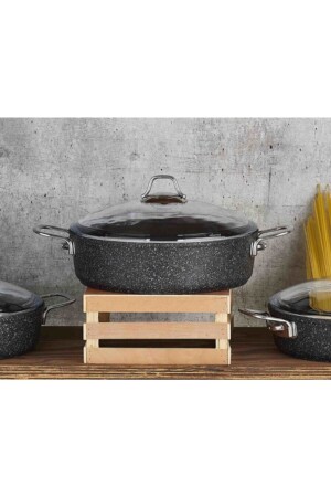 Black Line Granit Döküm 22 Cm Kısa Karnıyarık Tencere Siyah FLZ-BLCKLN22KS-SIY - 1