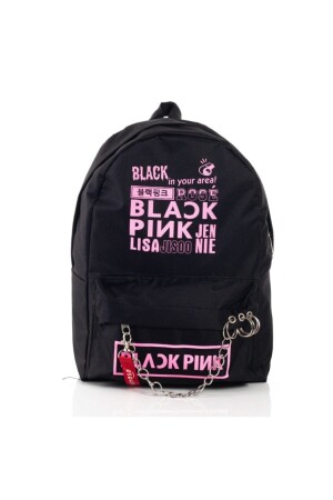 Black Pink Piercingli Zincirli Siyah Sırt Çantası HRY150PRC - 7