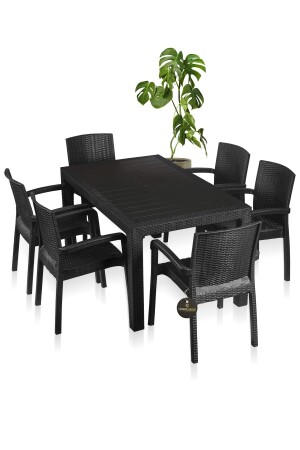 Black Series Tischset für 6 Personen, Garten, Balkon, Terrasse, 90 x 150, Tischset mit 6 Stühlen, BlackSeri - 1