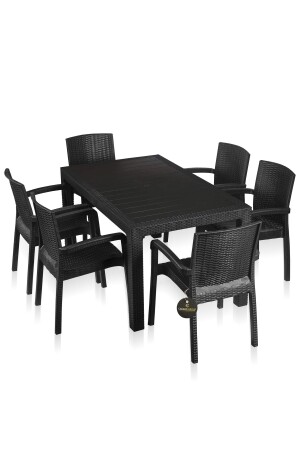 Black Series Tischset für 6 Personen, Garten, Balkon, Terrasse, 90 x 150, Tischset mit 6 Stühlen, BlackSeri - 7