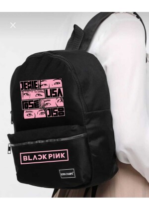 Blackpink bedruckter schwarzer Schulrucksack für Kinder - 2