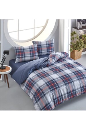 Blau kariertes Doppelbett-Bettbezug-Set CH40220004 - 1