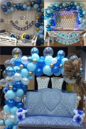 Blau, Marineblau, 65-teiliges Ballonketten-Dekorationsset, 5 Farben, Beschneidung, 1 Jahr alt, BYS000001353 - 6