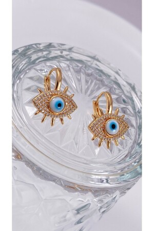 Blaue Goldohrringe mit Evil Eye-Motiv – Vergoldete Ohrringe mit Blue Eye-Motiv – Ramadan-Geschenk - 1