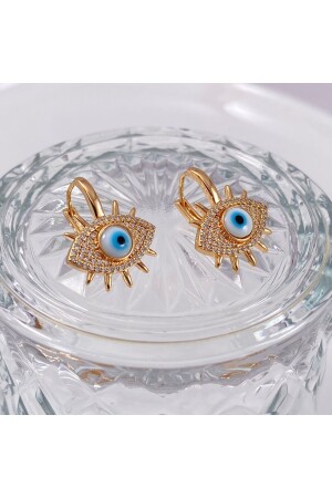 Blaue Goldohrringe mit Evil Eye-Motiv – Vergoldete Ohrringe mit Blue Eye-Motiv – Ramadan-Geschenk - 4