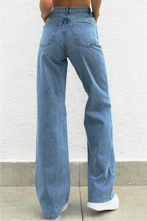 Blaue Jeans mit hoher Taille, lässige blaue Snow-Wash-Jeans, blaue Jeans mit weitem Bein - 2