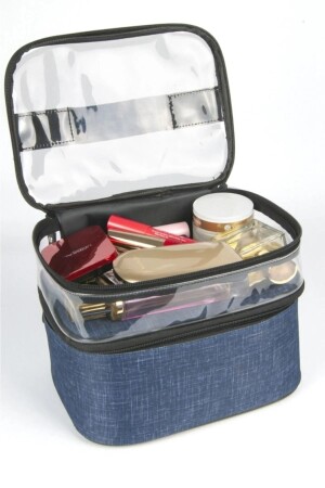 Blaue Make-up-Tasche, Reisetasche, Organizer, Doppelfach, Make-up-Pflegeset, Lunchbox - 1