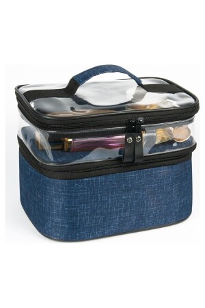 Blaue Make-up-Tasche, Reisetasche, Organizer, Doppelfach, Make-up-Pflegeset, Lunchbox - 3