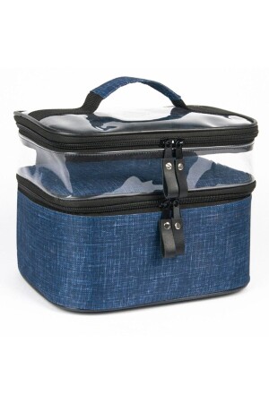 Blaue Make-up-Tasche, Reisetasche, Organizer, Doppelfach, Make-up-Pflegeset, Lunchbox - 4