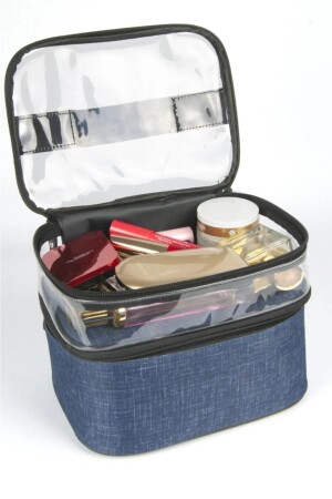 Blaue Make-up-Tasche, Reisetasche, Organizer, Doppelfach, Make-up-Pflegeset, Lunchbox WA-19–13 - 2