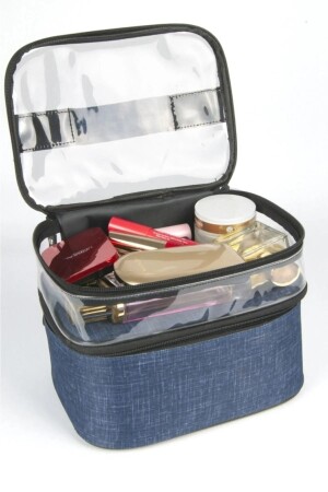 Blaue Make-up-Tasche, Reisetasche, Organizer, Doppelfach, Make-up-Pflegeset, Lunchbox WA-19–13 - 1