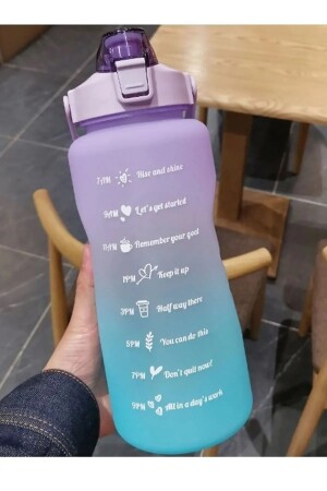 Blaue motivierende Wasserflasche, Wasserflasche, Wasserflasche, 2 l, Tritan-Wasserflasche für Fitnessstudio, Bpa-freie Wasserflasche KT47 - 2