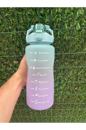 Blaue motivierende Wasserflasche, Wasserflasche, Wasserflasche, 2 l, Tritan-Wasserflasche für Fitnessstudio, Bpa-freie Wasserflasche KT47 - 3