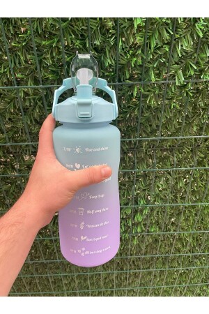 Blaue motivierende Wasserflasche, Wasserflasche, Wasserflasche, 2 l, Tritan-Wasserflasche für Fitnessstudio, Bpa-freie Wasserflasche KT47 - 6
