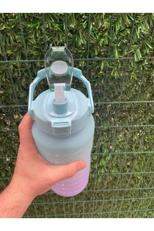 Blaue motivierende Wasserflasche, Wasserflasche, Wasserflasche, 2 l, Tritan-Wasserflasche für Fitnessstudio, Bpa-freie Wasserflasche KT47 - 7