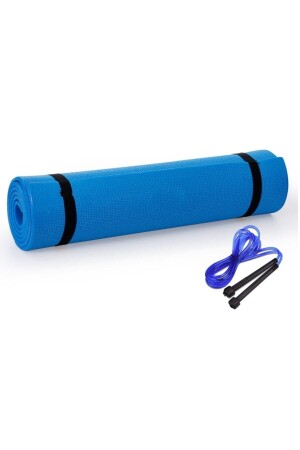 Blaue Pilates-Matte und Yoga-Übungsmatte 6–5 mm + Springseil - 1