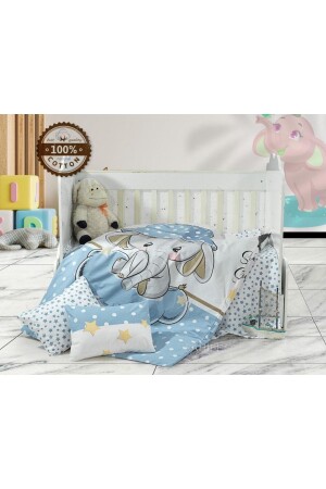 Blauer Elefanten-Baby-Bettbezug-Set aus 100 % Baumwolle mit Babymuster - 1