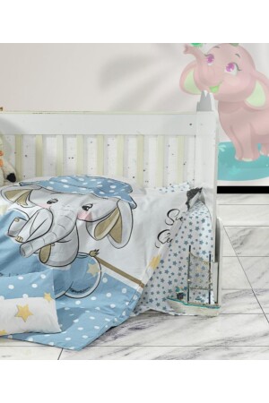 Blauer Elefanten-Baby-Bettbezug-Set aus 100 % Baumwolle mit Babymuster - 5