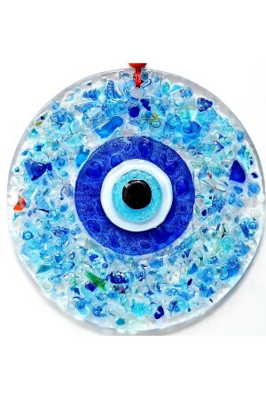 Blauer Evil Eye-Anhänger aus geschliffenem Glas mit gemustertem Wandornament - 2