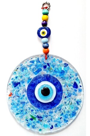 Blauer Evil Eye-Anhänger aus geschliffenem Glas mit gemustertem Wandornament - 4