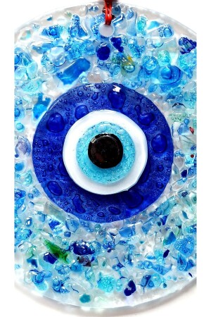 Blauer Evil Eye-Anhänger aus geschliffenem Glas mit gemustertem Wandornament - 6