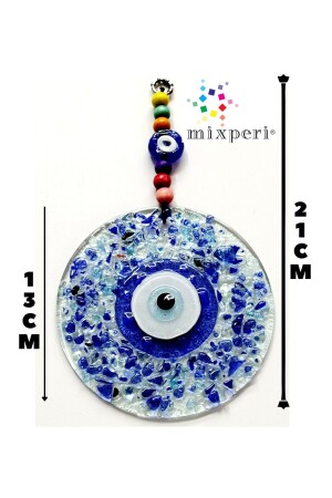 Blauer Evil Eye-Anhänger aus geschliffenem Glas mit gemustertem Wandornament - 7