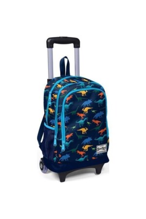 Blauer, korallenroter, beleuchteter Grundschulrucksack mit Rollen für Jungen – Dinosaurier – - 1