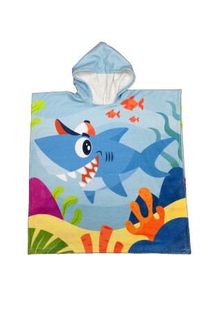 Blauer Unisex-Bademantel-Handtuch-Poncho für Kinder Mh-babyshark001 - 4