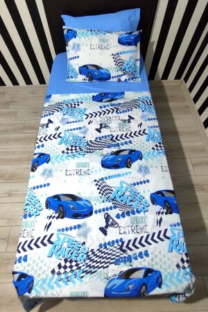 Blaues Auto-4-teiliges Einzelbettbezug-Set für Jungen mit elastischen Laken (100 x 200 cm) cndnmaviarabalitk - 4