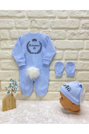 Blaues Baby-Overall-Set für Jungen, namenspezifisches Design, Krankenhaus-Entlassungsset, Geschenkset 488654652893232 - 2