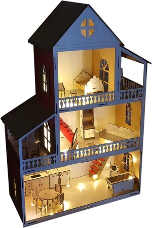 Blaues Haus mit LED-Leuchten, Kinder-Haushaltsspielzeug, Montessori-Barbi-Haus - 1