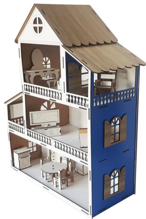 Blaues Haus mit LED-Leuchten, Kinder-Haushaltsspielzeug, Montessori-Barbi-Haus - 3