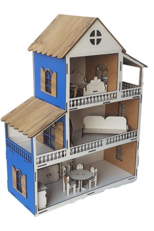 Blaues Haus mit LED-Leuchten, Kinder-Haushaltsspielzeug, Montessori-Barbi-Haus - 4