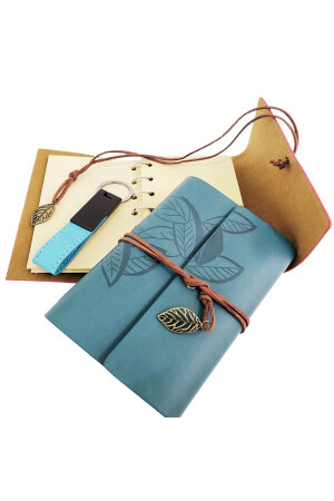 Blaues Leder-Notizbuch und Schlüsselanhänger-Set mit spezieller Holzbox P55290S3990 - 2