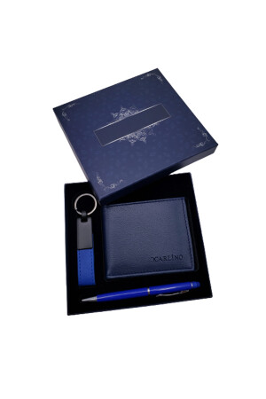 Blaues Stiftetui und Schlüsselanhänger aus Leder P60027S4802 - 2