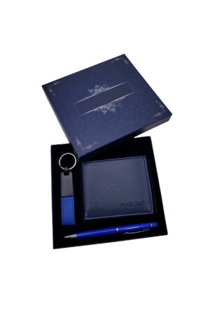 Blaues Stiftetui und Schlüsselanhänger aus Leder P60027S4802 - 1