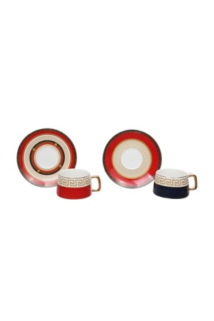 Blaues und rotes 6-teiliges Bonnet-Kaffeetassen-Set LYBA 013 - 1