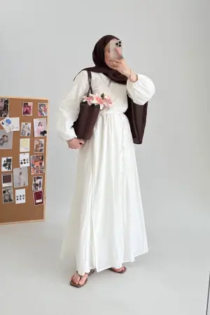 Bloom Bağlamalı Pamuk Vual Elbise Beyaz - Nuuwears